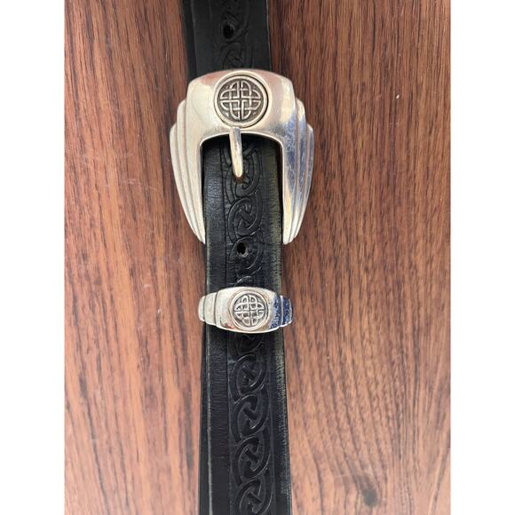 Lee River Made in Ireland Black Silver Tooled Leather size L 48/50 Celtic Irish - Picture 1 of 4